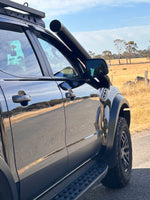 Close-up of the Canna Fabrication short-entry snorkel on a black Ford Ranger Raptor PX3