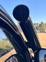 Close-up of the 4 inch round snorkel head on a Nissan Navara NP300 — Canna Fabrication short-entry snorkel