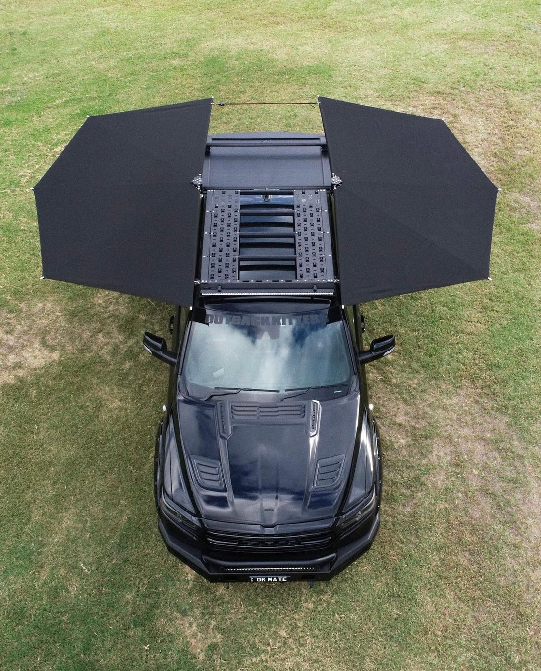 two 180 degree awnings on an American truck