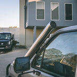 Toyota Hilux LN106 4" Long-Entry Stainless Snorkel by Canna Fabrication — brushed silver