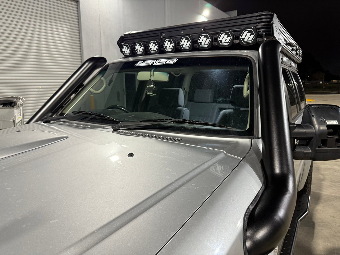 Nissan Patrol GU Series 1 - 4 Mid Entry Stainless Snorkel - Snorkels - GU - 4" - ME - R - Brushed Silver - Canna Fabrication