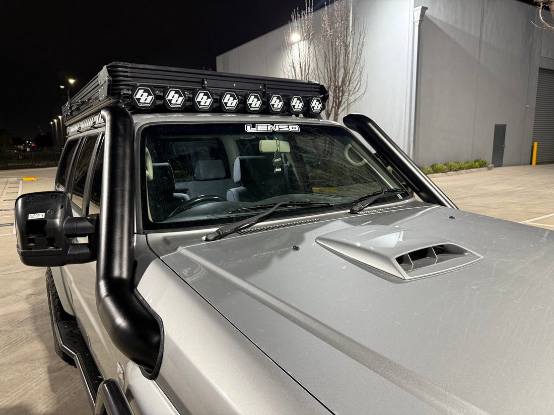 Nissan Patrol GU Series 1 - 4 Mid Entry Stainless Snorkel - Snorkels - GU - 4" - ME - R - Brushed Silver - Canna Fabrication