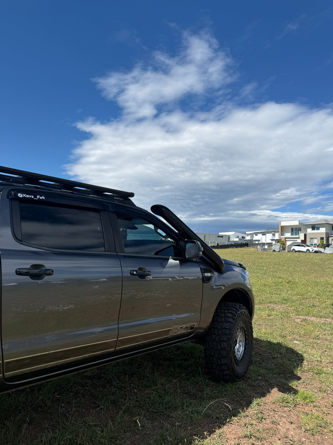 Canna Fabrication Ford Ranger PX short-entry snorkel installed on vehicle with rugged design and durable construction.