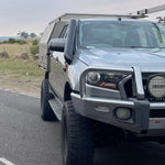 Front view of a Ford Ranger PX fitted with a Canna Fabrication short-entry stainless snorkel